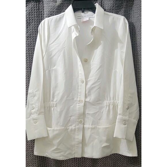 Gretchen Scott Womens Button Up Safari Jacket White Shirt Blouse Pocket Sz Small - Picture 4 of 8